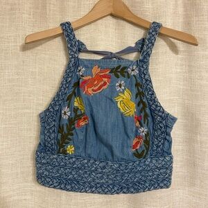 Pilcro Embroidered Denim Halter Top